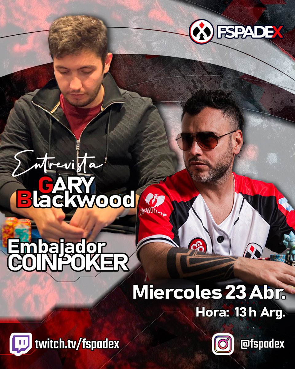 🌟 ¡SORTEO DE 💵 50 USD! 🌟

Para celebrar la entrevista de <a href="/GazzyB1233/">Gary Blackwood</a> estoy sorteando 💵 50 USD en tickets.

¿Cómo participar?

1️⃣RT + ❤️
2️⃣Etiqueta dos amigos
3️⃣Nick CoinPoker
4️⃣ Follow
<a href="/FSpadexx/">Facu Gallo</a> 
<a href="/GazzyB1233/">Gary Blackwood</a> 

La entrevista será en inglés en mi canal de