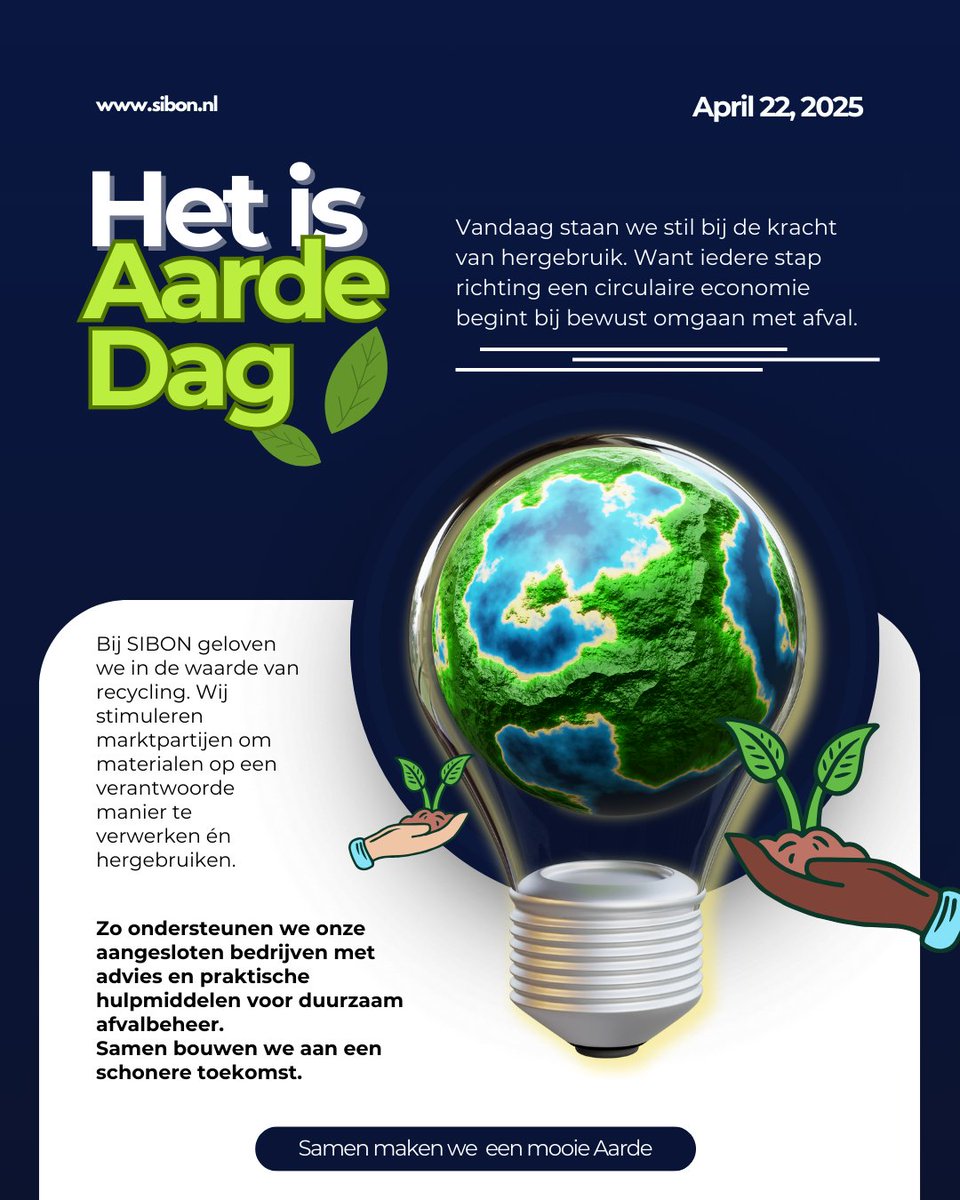 🌍 Fijne  internationale Aarde dag!    Samen met onze partners en leden bouwen we aan een schonere toekomst, vol duurzame oplossingen.  #AardeDag #SIBONduurzaam #CirculaireEconomie #Recycling #Afvalvrij #SamenSterk #Signbranche #VoorEenBetereToekomst #Bewustwording
