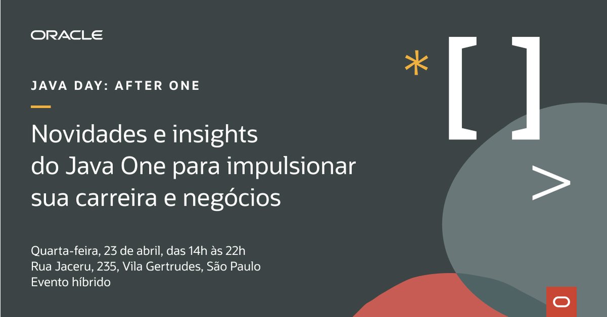 OdairFurnielis's tweet image. Se você é profissional de TI, não perca o #JavaDay! Descubra as tendências, insights e novidades direto do #JavaOne 2025 e conecte-se com a comunidade Java. Inscreva-se agora: social.ora.cl/60012Ko7x