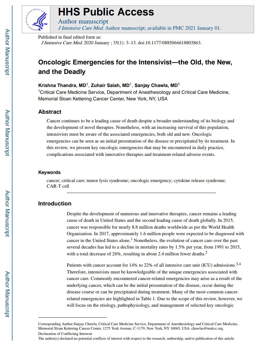 Emergencias Oncológicas 🦀

🥵Fiebre Neutropénica
⚪Leucostasis
💥Síndrome Lisis Tumoral
🫀Derrame Pericárdico Maligno
🫁Hemorragia Pulmonar

🔰📚J Intensive Care Med. 2020

doi:10.1177/0885066618803863

Enlace a Artículo Completo 👇🏼✅🆓t.me/SoMELaguna