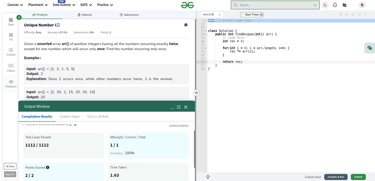 hi__dev__'s tweet image. Day-152 of #gfg160 and #geekstreak2024    
Today, I solved the problem of &quot;Unique Number I.&quot;
@geeksforgeeks