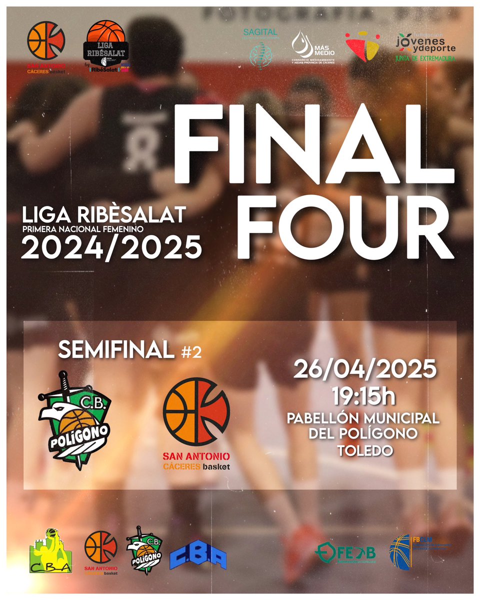 Nuestras chicas del Primera Nacional Femenino juegan la FINAL FOUR de la Liga Ribésalat este fin de semana 🤩

Jugarán la segunda SEMINIFINAL contra el gran anfitrión <a href="/cbpoligono/">Club Baloncesto Polígono</a> el sábado a las 19:15h 🫣

<a href="/Caceres_Basket/">CacerEsBasket</a> 
<a href="/medio_mas/">MásMedio Cáceres</a> 
<a href="/DiputacionCC/">DiputacionCC</a> 
<a href="/jovendeportEXT/">Jóvenes y Deportes Extremadura</a>