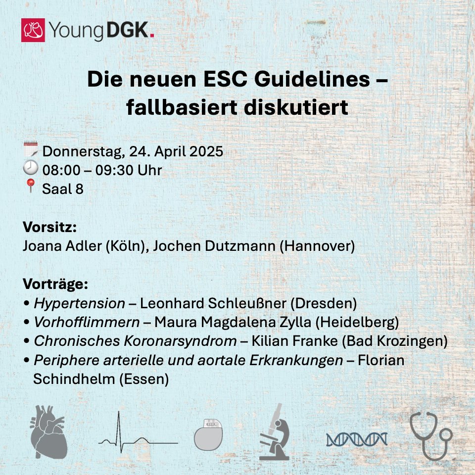 Hannah Billig (@hannah_billig_) on Twitter photo ESC-Guidelines mal anders! ☕️
In dieser Session diskutieren wir Leitlinien an echten Fällen!
Kliniknah & interaktiv – sei dabei - Donnerstag, 8 Uhr, Saal 8!
<a href="/YoungDgk/">Young DGK</a> #DGKJahrestagung📋⚡️
<a href="/jochen_dutzmann/">Jochen Dutzmann</a> <a href="/FSchindhelmMD/">Florian Schindhelm</a> ESC-Guidelines mal anders! ☕️
In dieser Session diskutieren wir Leitlinien an echten Fällen!
Kliniknah & interaktiv – sei dabei - Donnerstag, 8 Uhr, Saal 8!
<a href="/YoungDgk/">Young DGK</a> #DGKJahrestagung📋⚡️
<a href="/jochen_dutzmann/">Jochen Dutzmann</a> <a href="/FSchindhelmMD/">Florian Schindhelm</a>