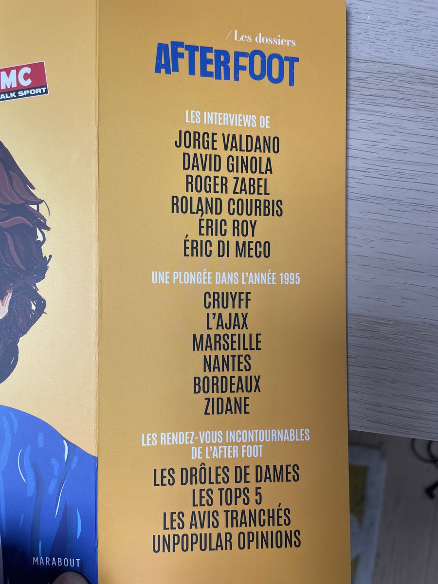 Thibaud Leplat (@tleplat) on Twitter photo C'était mieux le football en 1995 ?
Demain sort en librairies le numéro 1 des <a href="/After_LaRevue/">Les Dossiers de l'After 📚</a> . Le nouveau mook de <a href="/AfterRMC/">After Foot RMC</a> avec el Magnífico <a href="/teamginola/">David Ginola</a> en couv et en exclu.
Déjà beaucoup de retours sur cette incroyable première couv <a href="/EditionMarabout/">EditionsMarabout</a> 🔥🔥.
Votre avis ? C'était mieux le football en 1995 ?
Demain sort en librairies le numéro 1 des <a href="/After_LaRevue/">Les Dossiers de l'After 📚</a> . Le nouveau mook de <a href="/AfterRMC/">After Foot RMC</a> avec el Magnífico <a href="/teamginola/">David Ginola</a> en couv et en exclu.
Déjà beaucoup de retours sur cette incroyable première couv <a href="/EditionMarabout/">EditionsMarabout</a> 🔥🔥.
Votre avis ?