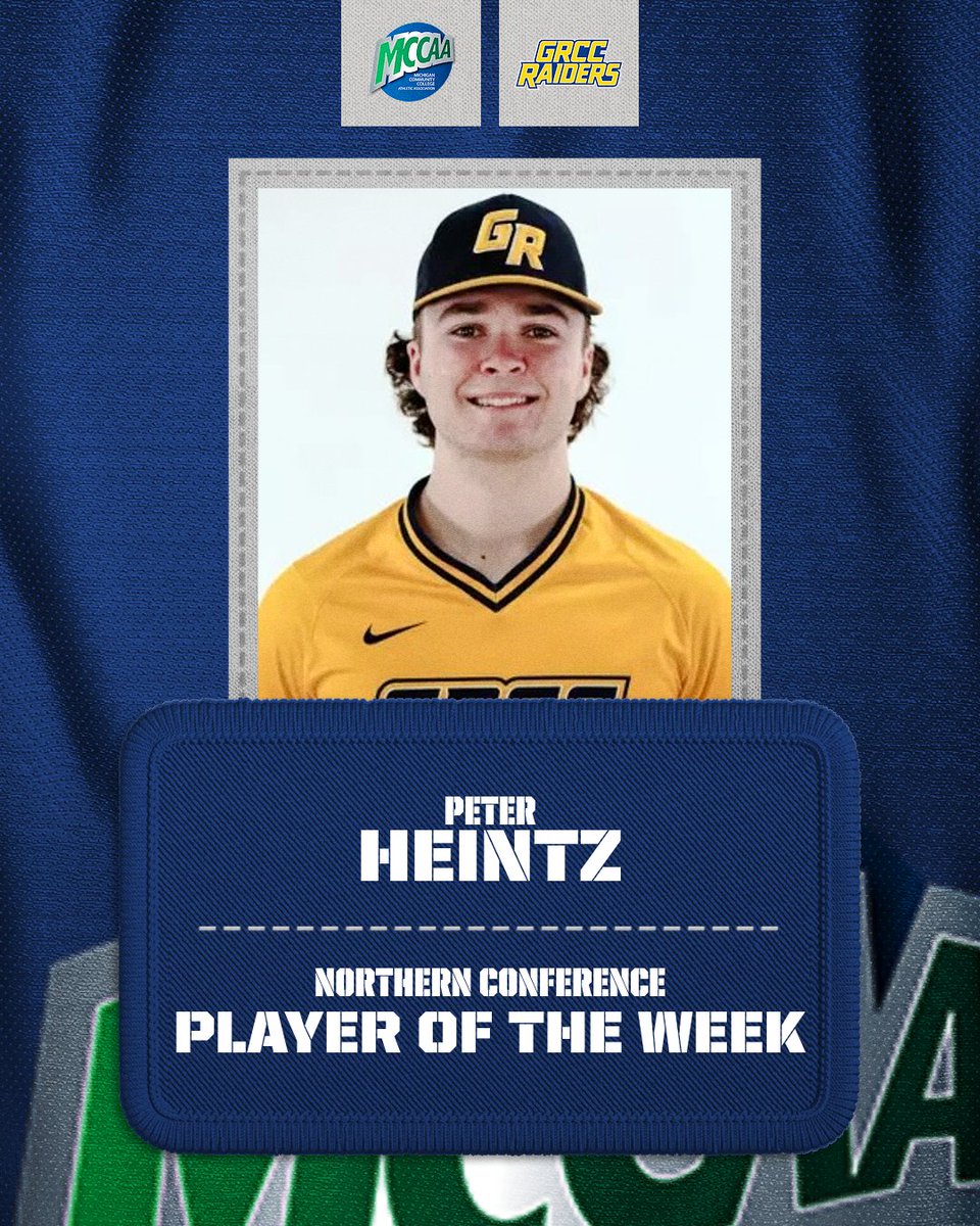 Big Time Week! 💪

<a href="/baseball_grcc/">Grand Rapids Community College Baseball</a>'s Peter Heintz earns MCCAA North Player of the Week honors after notching a slash line of .450/.500/.900 on three doubles and two home runs! Heinz drove in six runs and scored six of his own as part of the impressive week!