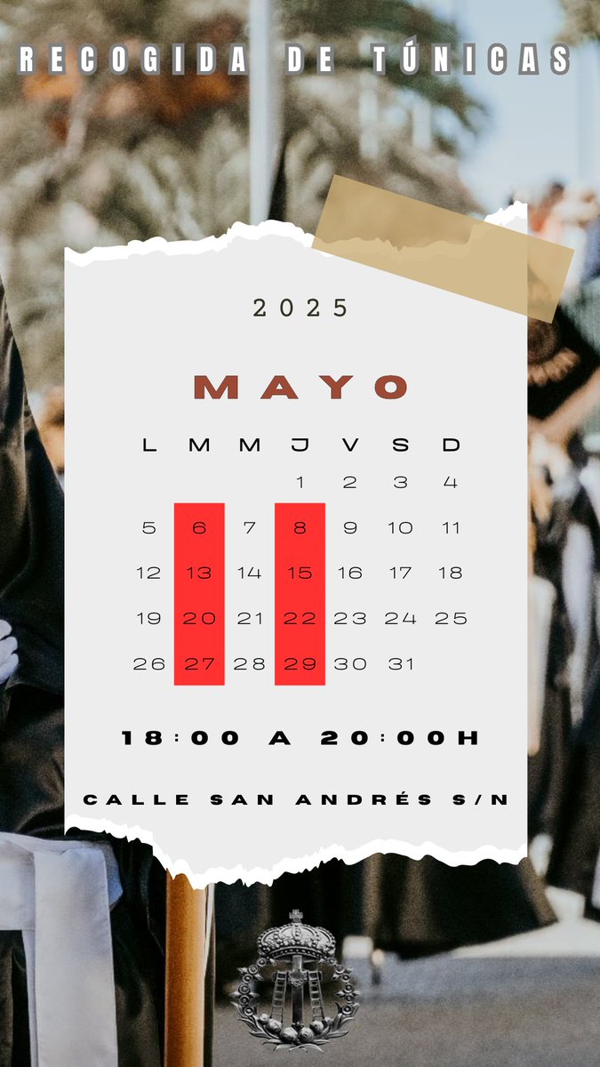 Devolución del Hábito Penitencial.

Les dejamos el calendario, para la devolución del hábito penitencial, recordamos que debe ser devuelto en perfecto estado (lavado, planchado y completo)

#DescendimientoyPenas