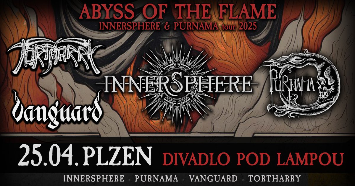 deadlystormzine's tweet photo. Info - TORTHARRY, INNERSPHERE, PURNAMA, VANGUARD - Divadlo pod Lampou, Plzeň - 25. 4. 2024: https://t.co/zBuZDIlsaP #Deathmetal #tortharry #purnama #innersphere #concert #koncert #melodicdeathmetal #blackmetal #plzen https://t.co/e9D3bNS33U