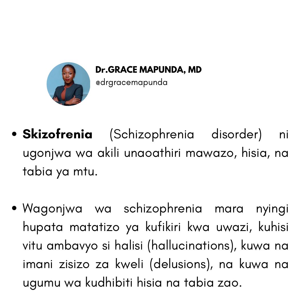 DrGraceMapunda's tweet photo. Swipe left for more >>>> AFYA YA AKILI

Kumekuwa na maswali mengi juu ya magonjwa ya akili. 

Ni muhimu kufahamu mahusiano kati ya AFYA YA AKILI na AFYA YA MWILI. 

Karibu tuendelee kujifunza zaidi.

#daktariwababa👩🏽‍⚕️ 
#sononakazini📚 
#makingmirembeabetterplace https://t.co/lv0sbKjIuS