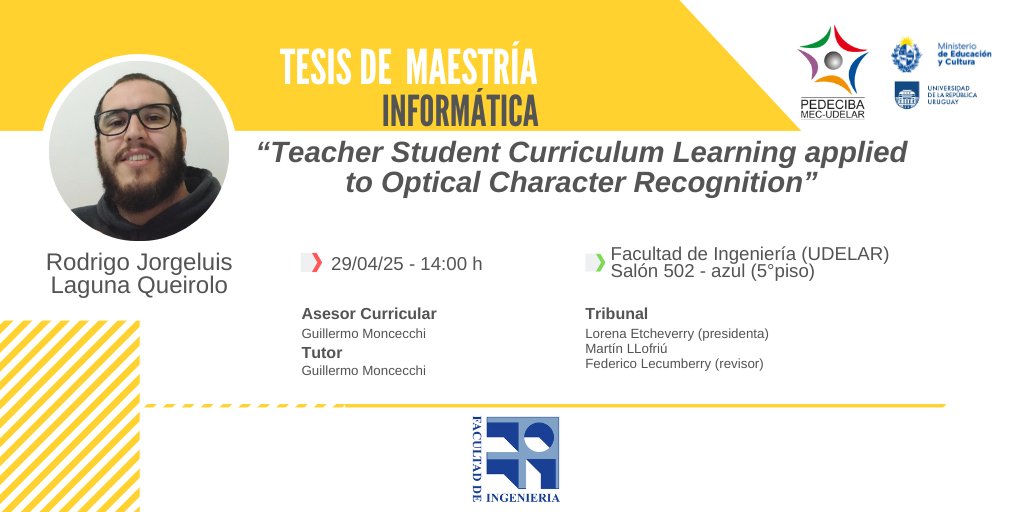 Defensa de tesis de Maestría del estudiante Rodrigo Laguna
Martes 29/4 desde las 14:00hs
Facultad de Ingeniería, salón 502-Azul (5to piso)
Si la investigación continúa, la ciencia avanza y la sociedad toda se beneficia
#SomosPEDECIBA apoyando el Desarrollo de las #CienciasBásicas