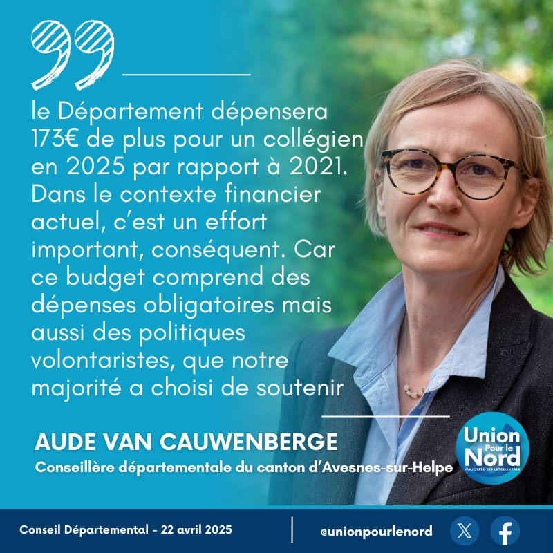 [🔴 Direct #cd59] Aude Van Cauwenberge, Conseillère Départementale du #Nord est intervenue en séance plénière pour la majorité départementale
<a href="/unionpourlenord/">Union Pour le Nord</a> afin de soutenir les budgets 2025 Éducation Collèges et Culture du <a href="/departement59/">Département du Nord</a>