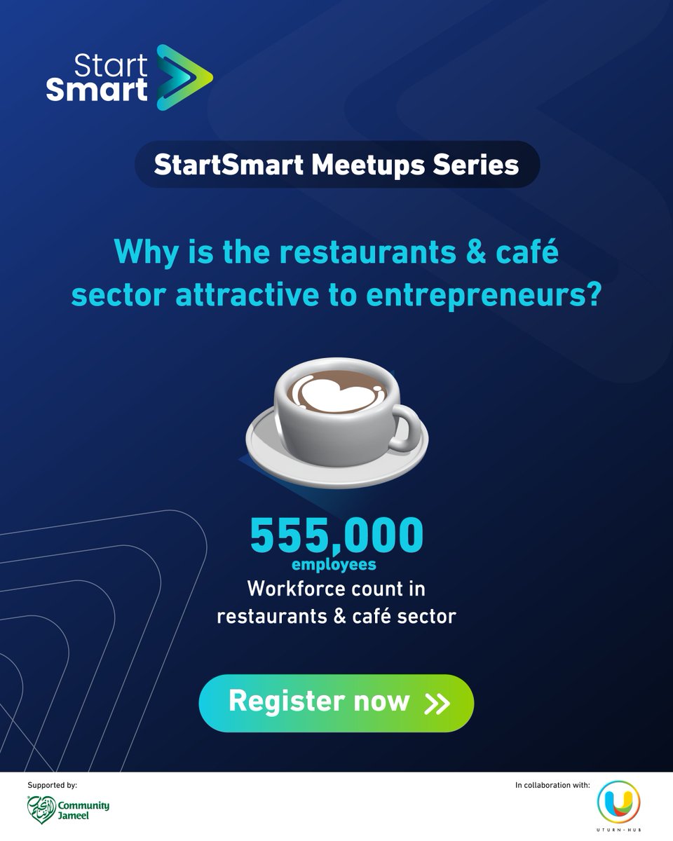 startsmartsaudi's tweet image. The restaurant and café sector has recently witnessed remarkable and rapid growth, driven by evolving consumer preferences and new enablers that are creating more entrepreneurial opportunities.

Join us in the upcoming #StartSmart meetup to learn more valuable insights about this…