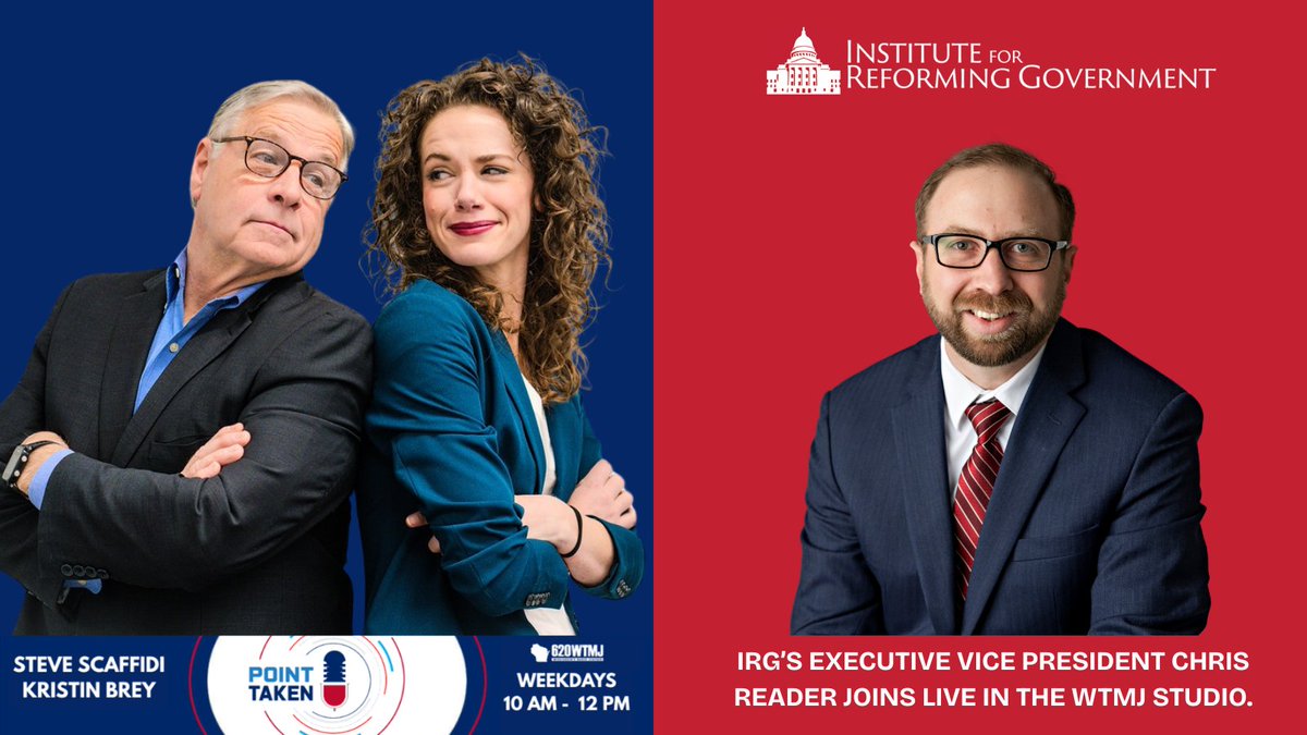Institute for Reforming Government (@reforminggovt) on Twitter photo Tune in to <a href="/620wtmj/">620 WTMJ</a> at 10:15 a.m. today as our Executive Vice President <a href="/ChrisMReader/">Chris Reader</a> joins <a href="/StephenScaffid1/">Stephen Scaffidi</a> and <a href="/KristinBrey/">Kristin Brey</a> in the studio to talk about IRG's latest polling results! Tune in to <a href="/620wtmj/">620 WTMJ</a> at 10:15 a.m. today as our Executive Vice President <a href="/ChrisMReader/">Chris Reader</a> joins <a href="/StephenScaffid1/">Stephen Scaffidi</a> and <a href="/KristinBrey/">Kristin Brey</a> in the studio to talk about IRG's latest polling results!