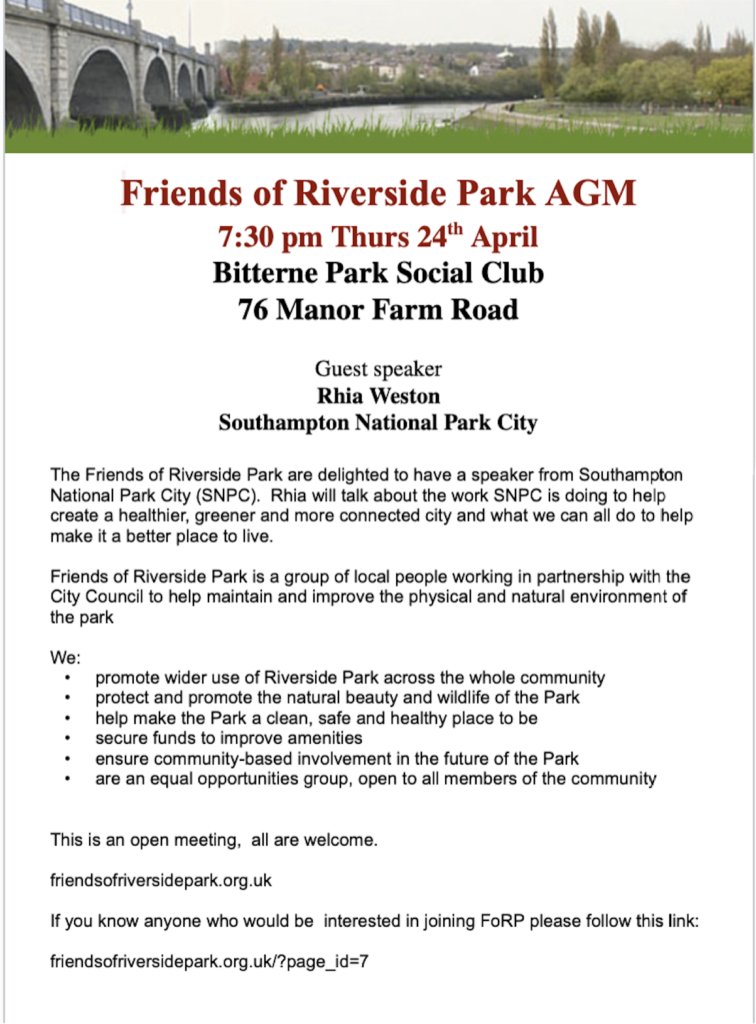 Just two days to go until our AGM and speaker from Southampton National Park City.

Come along and meet us.