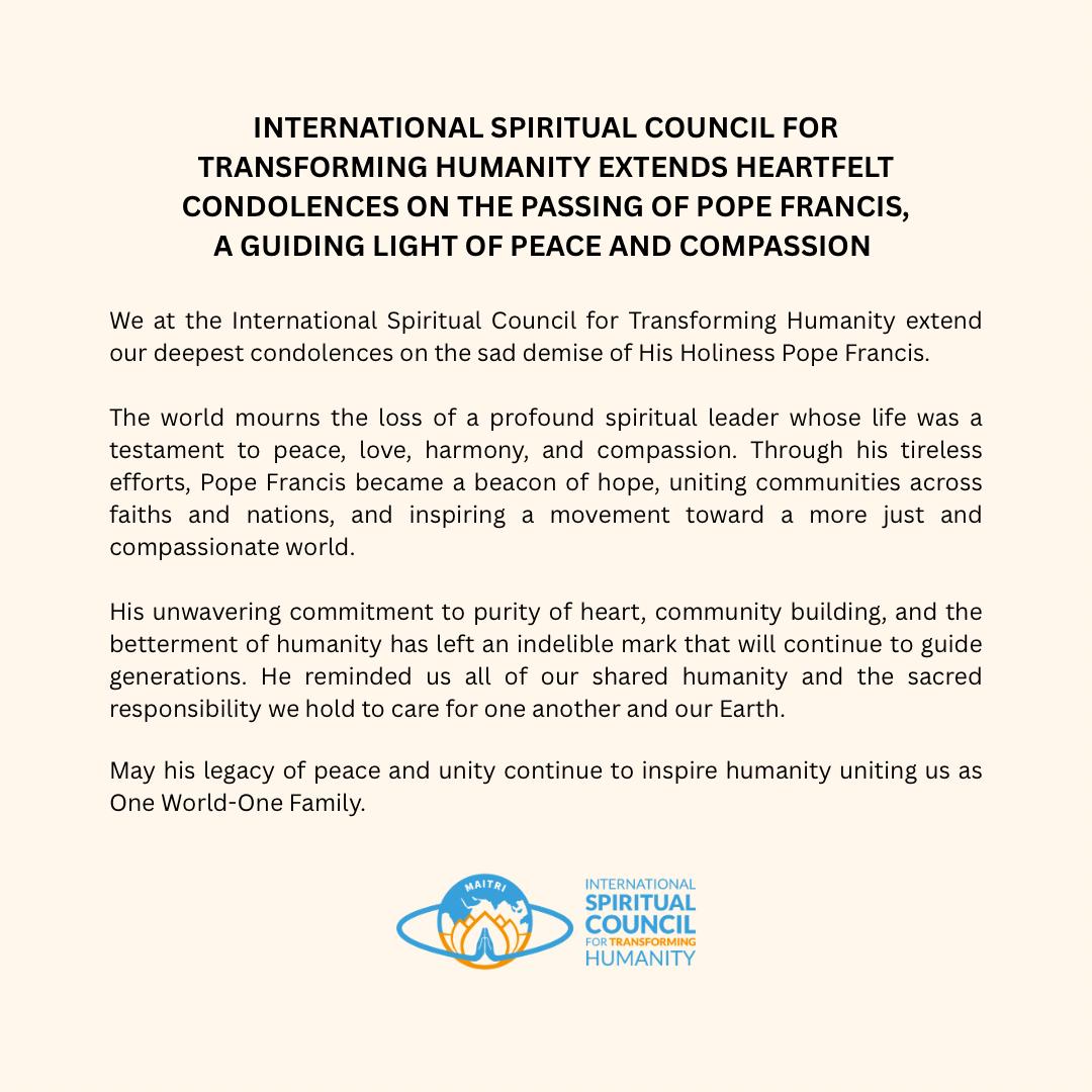 ISCTH_org's tweet photo. With deep sorrow, ISCTH acknowledges the passing of a beloved spiritual leader Pope Francis, whose humility and compassion touched hearts across the world. His legacy will continue to guide humanity toward unity and peace. 🕊️ https://t.co/ip3WmIzTKW