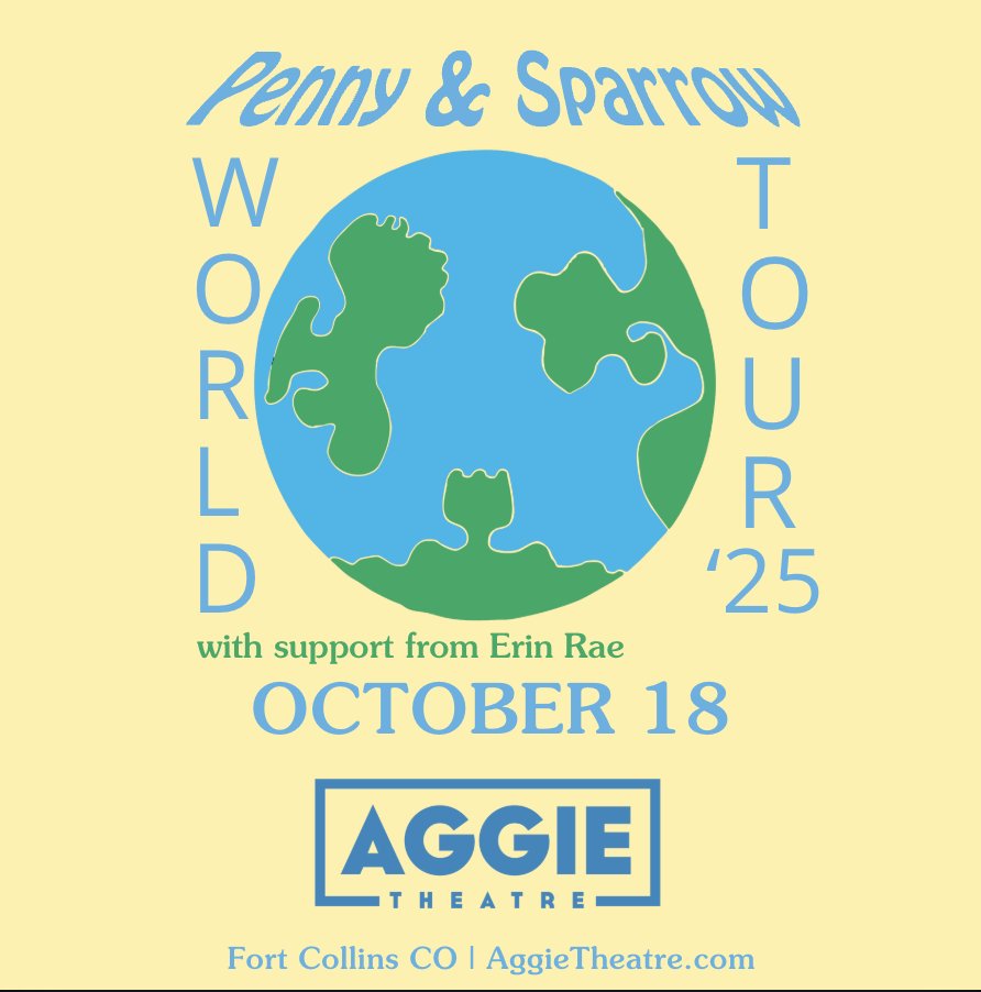 Aggie Theatre (@aggie_theatre) on Twitter photo JUST ANNOUNCED - @PennyAndSparrow with Erin Rae at the <a href="/Aggie_Theatre/">Aggie Theatre</a> on October 18th!
🎟️ On Sale: Friday 04/25/2025 - 9am MT at AggieTheatre.com JUST ANNOUNCED - @PennyAndSparrow with Erin Rae at the <a href="/Aggie_Theatre/">Aggie Theatre</a> on October 18th!
🎟️ On Sale: Friday 04/25/2025 - 9am MT at AggieTheatre.com