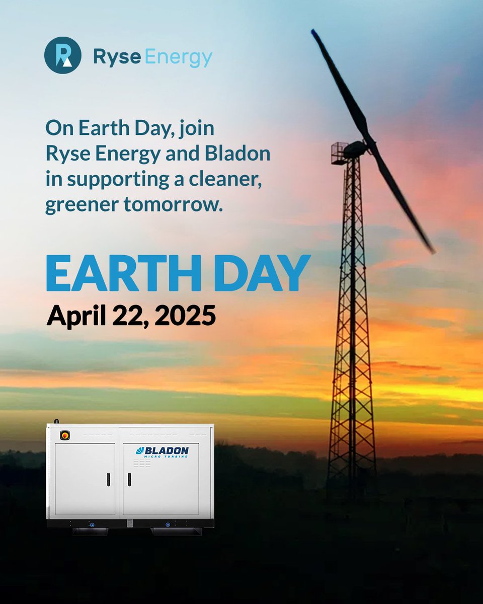 #EarthDay2025 celebrates 55 years of progress toward a sustainable planet. With this year's theme “Our Power, Our Planet”, Ryse Energy and <a href="/BladonMTG/">Bladon Micro Turbine</a> are dedicated to providing reliable, hybrid energy solutions that help us meet global needs while protecting the environment.