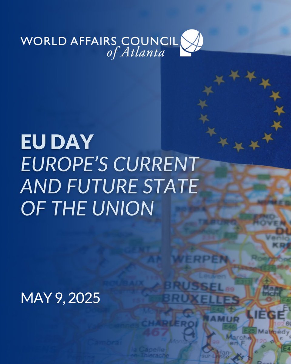 Join us for EU Day 2025  featuring  a half-day symposium on Europe’s future amid war in Ukraine &amp; rising U.S.-EU tensions.

🗓️ May 9 | 🕗 8AM–1PM | 📍 Atlanta
🥐 Breakfast &amp; lunch included

🎟️ Register: wacatlanta.org/events

#EUday2025 #WorldAffairsATL #ForeignPolicy