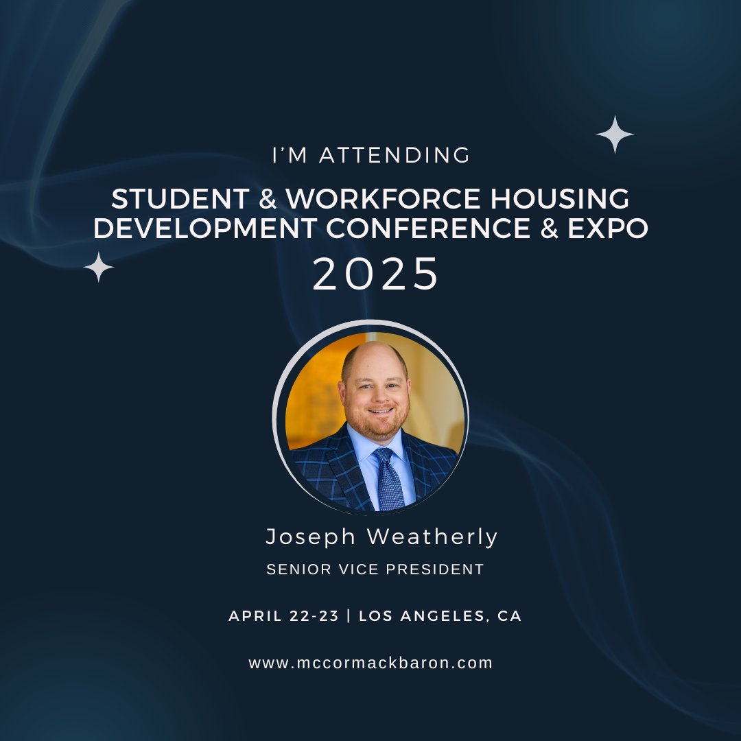 Joe Weatherly will be attending the Student &amp; Workforce Housing Development Conference &amp; Expo this week! We’re proud to have Joe representing MBS in exploring the future of housing development. 

#MBstrong #StudentHousing #WorkforceHousing #AffordableHousing
