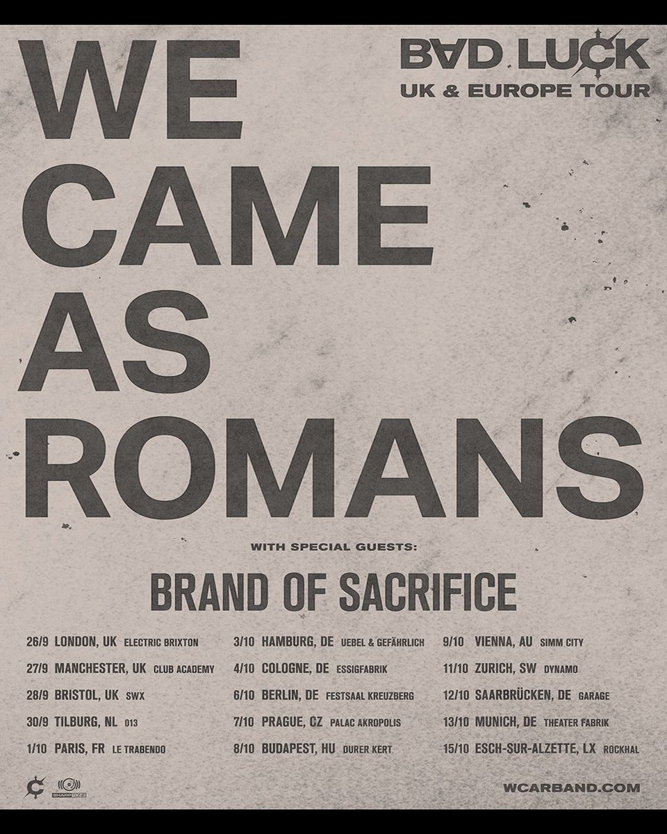 BRAND OF SACRIFICE (@brandosacrifice) on Twitter photo 🔥 This fall we return to the UK & Europe with our good friends in <a href="/wecameasromans/">We Came As Romans</a> on the B∀D LUCK Tour 🔥
brandofsacrifice.com/pages/tour 🔥 This fall we return to the UK & Europe with our good friends in <a href="/wecameasromans/">We Came As Romans</a> on the B∀D LUCK Tour 🔥
brandofsacrifice.com/pages/tour