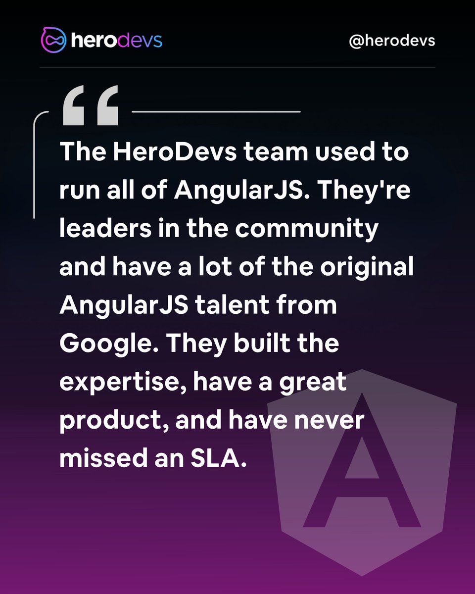 herodevs's tweet image. 💬 When customers say we've "never missed an SLA" with our AngularJS support, we don't need to brag - they do it for us. Need help with legacy frameworks? That's what we do best. 🤝 #AngularJS #CustomerSuccess