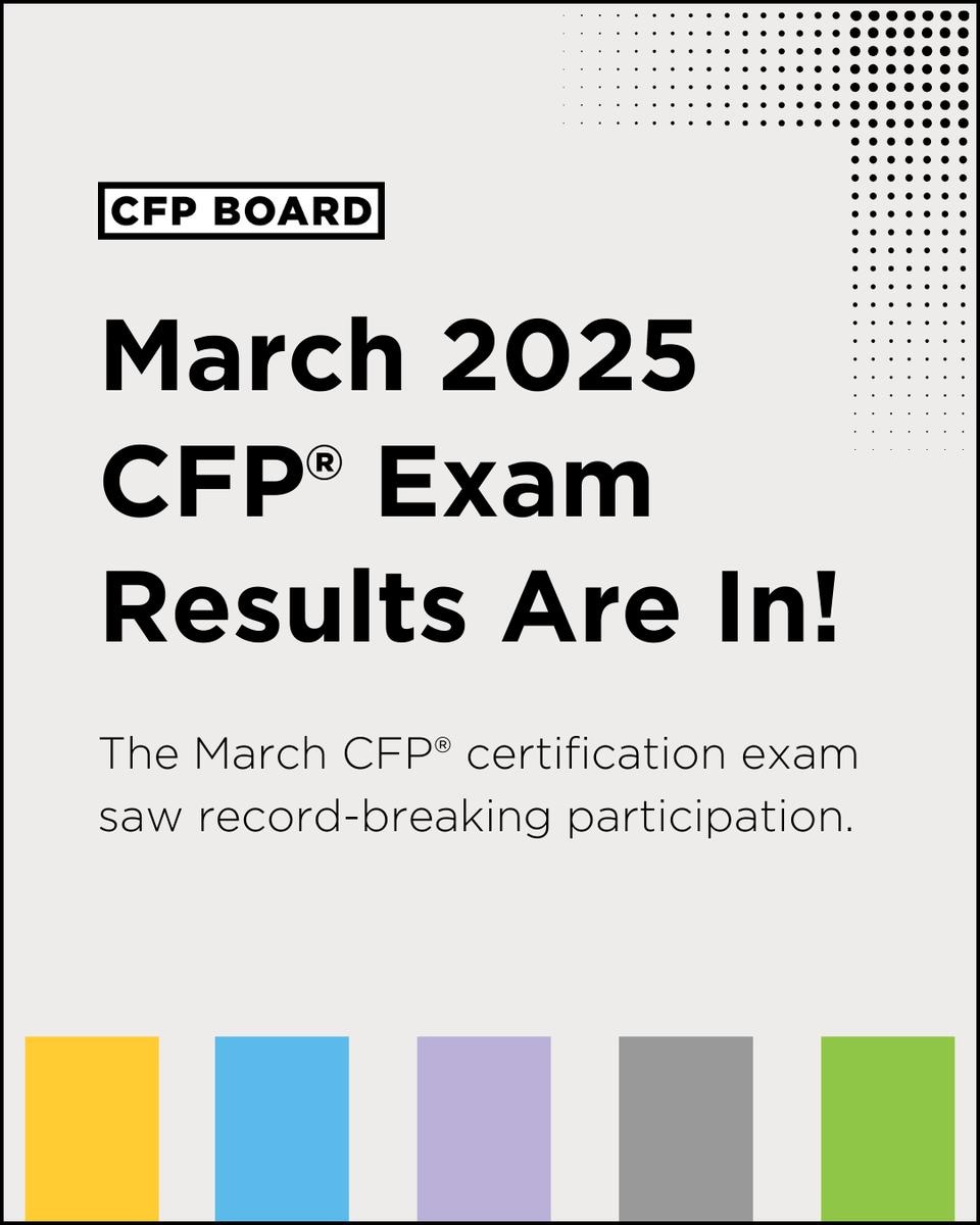 CFPBoard's tweet photo. The results are in: 3,854 candidates sat for the March 2025 CFP® Certification Exam, the highest number ever for a March exam! The pass rate was 65%. Learn more about the March #CFPexam results here: https://t.co/hRk1KP7Bm3 https://t.co/cC28OLTemy
