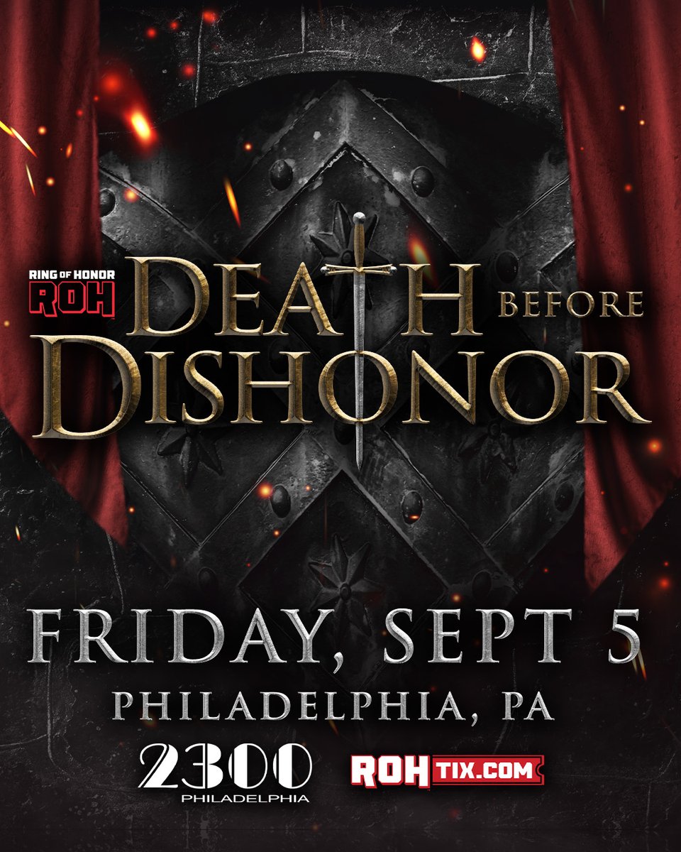 ROH - Ring of Honor Wrestling (@ringofhonor) on Twitter photo BREAKING: ROH returns to the legendary <a href="/2300Arena/">2300 Philadelphia</a> in Philly for Death Before Dishonor on Friday, Sept 5 — our first time back since 2021!
History will be made where history lives. Ticket info coming soon.
Additionally, Supercard of Honor has been rescheduled for Friday, July BREAKING: ROH returns to the legendary <a href="/2300Arena/">2300 Philadelphia</a> in Philly for Death Before Dishonor on Friday, Sept 5 — our first time back since 2021!
History will be made where history lives. Ticket info coming soon.
Additionally, Supercard of Honor has been rescheduled for Friday, July