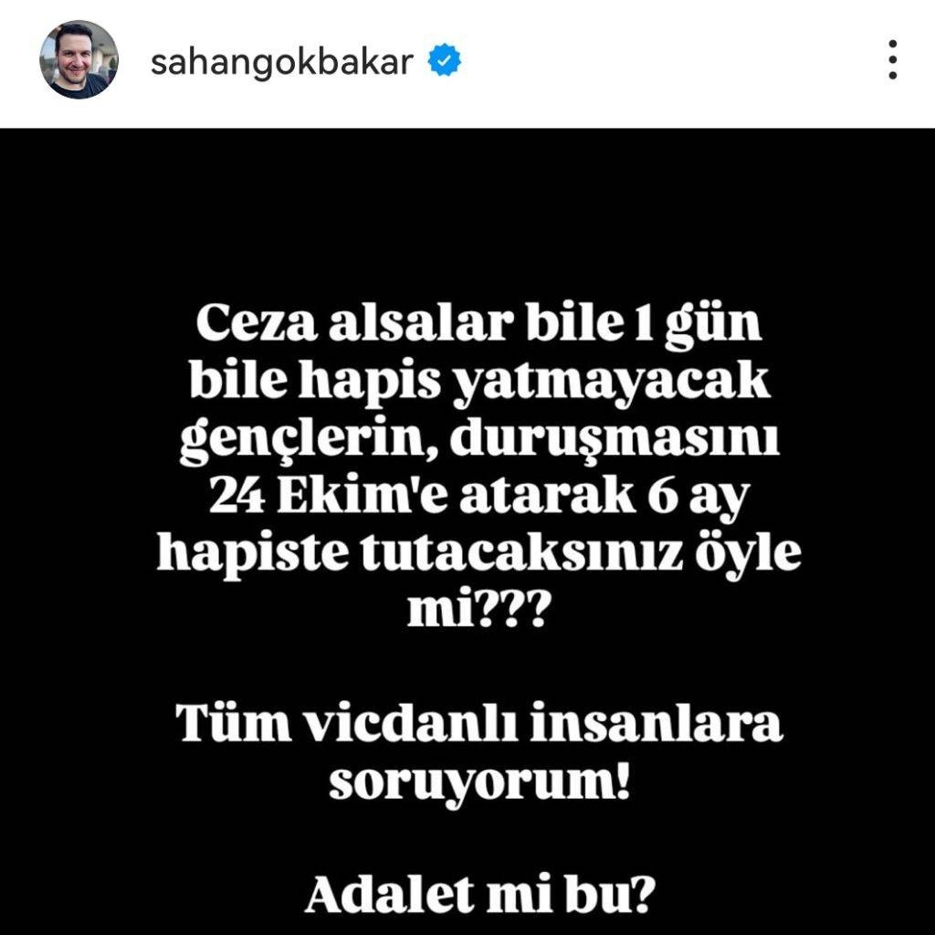 ajans_muhbir's tweet photo. Şahan Gökbakar: "Ceza alsalar bile 1 gün bile hapis yatmayacak gençlerin, duruşmasını 24 Ekim'e atarak 6 ay hapiste tutacaksınız öyle mi?

Tüm vicdanlı insanlara soruyorum! Adalet mi bu?" https://t.co/XQEew0PZ6S