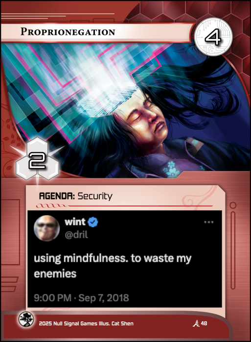 neuropantser's tweet photo. ending scoops season with a bang with these two cards. stream slumscast for a full discussion of the upcoming mindfulness meta and its implications. also a fantastic convo with Pouchsurfer about how translating Netrunner works! @OrbitalTangent 

https://t.co/V0xib2XG9j https://t.co/SWahcxIRF1