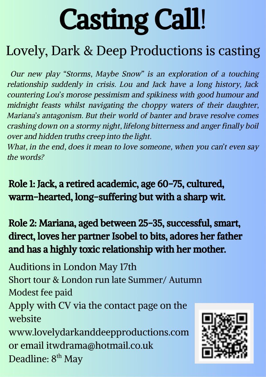 Casting Call for a fabulous new show - get in touch!! 

#castingcall #casting #theatre #theatrelondon