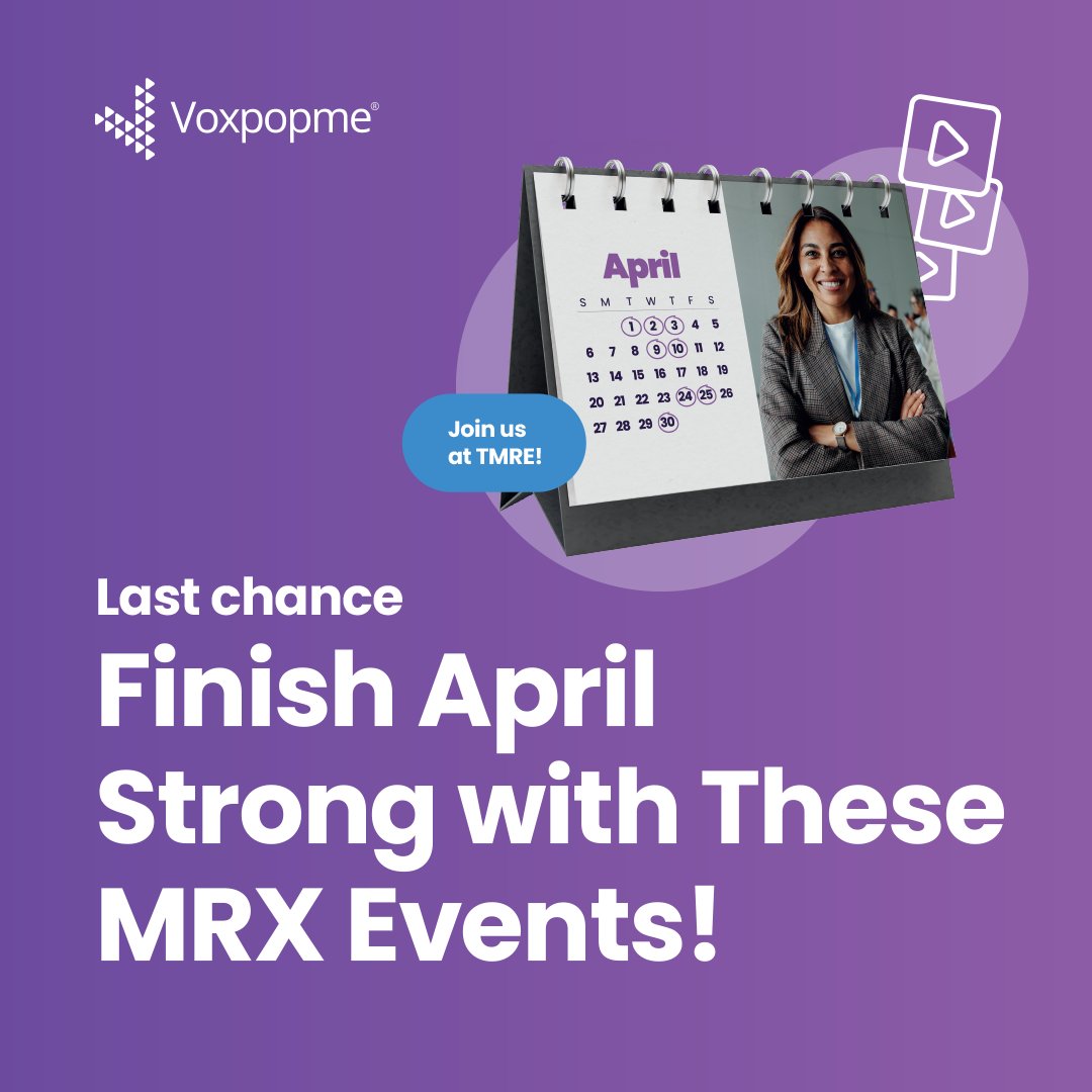 April isn’t over yet—plenty of Market Research events still ahead! 🚀💡

📅 Still to come:
✅ TMRE Virtual (24 Apr)
✅ Pharma MR (24–25 Apr, Munich)
✅ IIEX North America (30 Apr–1 May, DC)

🔗 Don’t miss out—register now: go.voxpopme.com/market-researc…

#MarketResearch #MRX