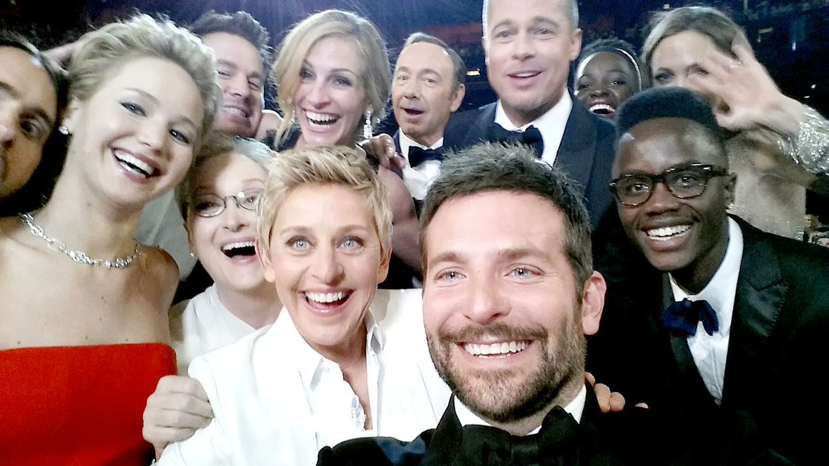 gagas's tweet photo. 18. The infamous #Oscars selfie breaks the internet https://t.co/c4eGaoV52R