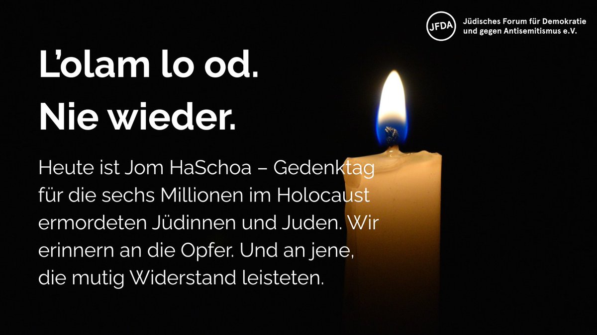 Heute ist Jom HaSchoa – Gedenktag für die sechs Millionen im Holocaust ermordeten Jüdinnen und Juden. Wir erinnern an die Opfer. Und an jene, die mutig Widerstand leisteten. #niewieder #jomhashoa