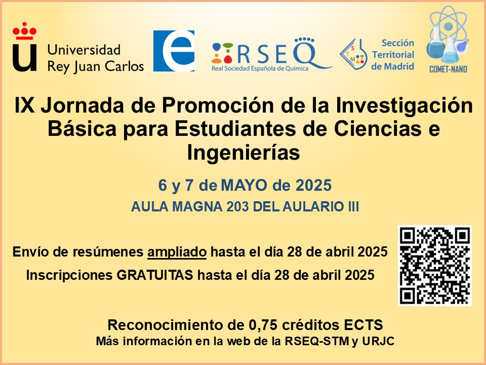 COMET-NANO (@comet_nano) on Twitter photo Vuelven las IX Jornadas de Promoción de la Investigación Básica para Estudiantes de Ciencias e Ingenierías! 🔬🧪
Apúntate gratis en el siguiente link:
eventos.urjc.es/131863/detail/…
Reconocimiento académico de créditos 😁
<a href="/URJCcientifica/">URJCcientifica</a> <a href="/ESCET_URJC/">ESCET (URJC)</a> <a href="/RSEQ_STMadrid/">RSEQ-STMadrid</a> Vuelven las IX Jornadas de Promoción de la Investigación Básica para Estudiantes de Ciencias e Ingenierías! 🔬🧪
Apúntate gratis en el siguiente link:
eventos.urjc.es/131863/detail/…
Reconocimiento académico de créditos 😁
<a href="/URJCcientifica/">URJCcientifica</a> <a href="/ESCET_URJC/">ESCET (URJC)</a> <a href="/RSEQ_STMadrid/">RSEQ-STMadrid</a>