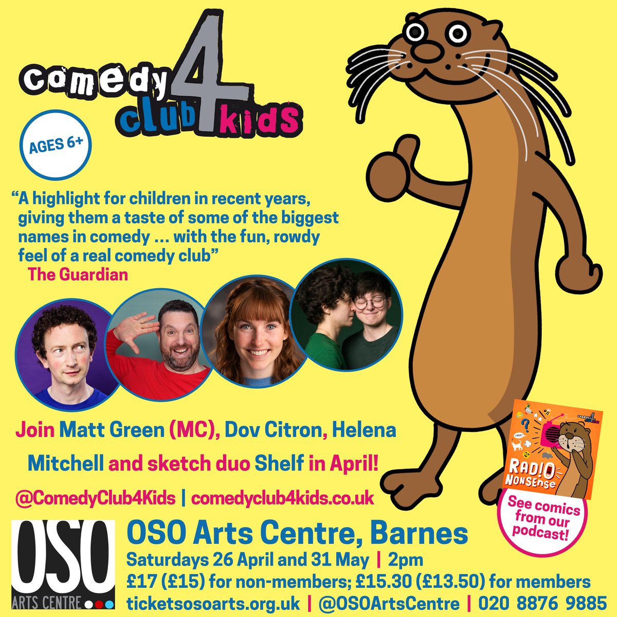 Comedy Club 4 Kids (@comedyclub4kids) on Twitter photo Barnes! Families of South West London! We have a PEACH of a bill heading to <a href="/OSOArtsCentre/">OSO Arts Centre</a> on Sarurday 26th, with <a href="/mattgreencomedy/">Matt Green</a> hosting Dov Citron, Helena Mitchell and sketch duo <a href="/shelfcomedy/">Shelf</a>!
🎟️osoarts.ticketsolve.com/ticketbooth/sh… Barnes! Families of South West London! We have a PEACH of a bill heading to <a href="/OSOArtsCentre/">OSO Arts Centre</a> on Sarurday 26th, with <a href="/mattgreencomedy/">Matt Green</a> hosting Dov Citron, Helena Mitchell and sketch duo <a href="/shelfcomedy/">Shelf</a>!
🎟️osoarts.ticketsolve.com/ticketbooth/sh…
