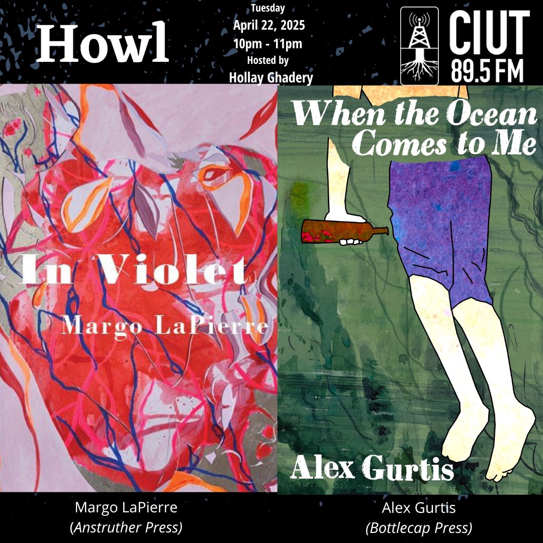 TONIGHT! <a href="/CIUT895FM/">CIUT 89.5 FM</a> 10pm - 11pm <a href="/Hollay2/">Hollay Ghadery (she/her)</a> talks to <a href="/MargoLaPierre/">Margo LaPierre</a> about “In Violet” (Anstruther Press) &amp; upcoming “Ajar” <a href="/guernica_ed/">Guernica Editions</a> - Also on the show Alex Gurtis “When The Ocean Comes To Me” (Bottlecap Press) TUNE IN TONIGHT! #NationalPoetryMonth