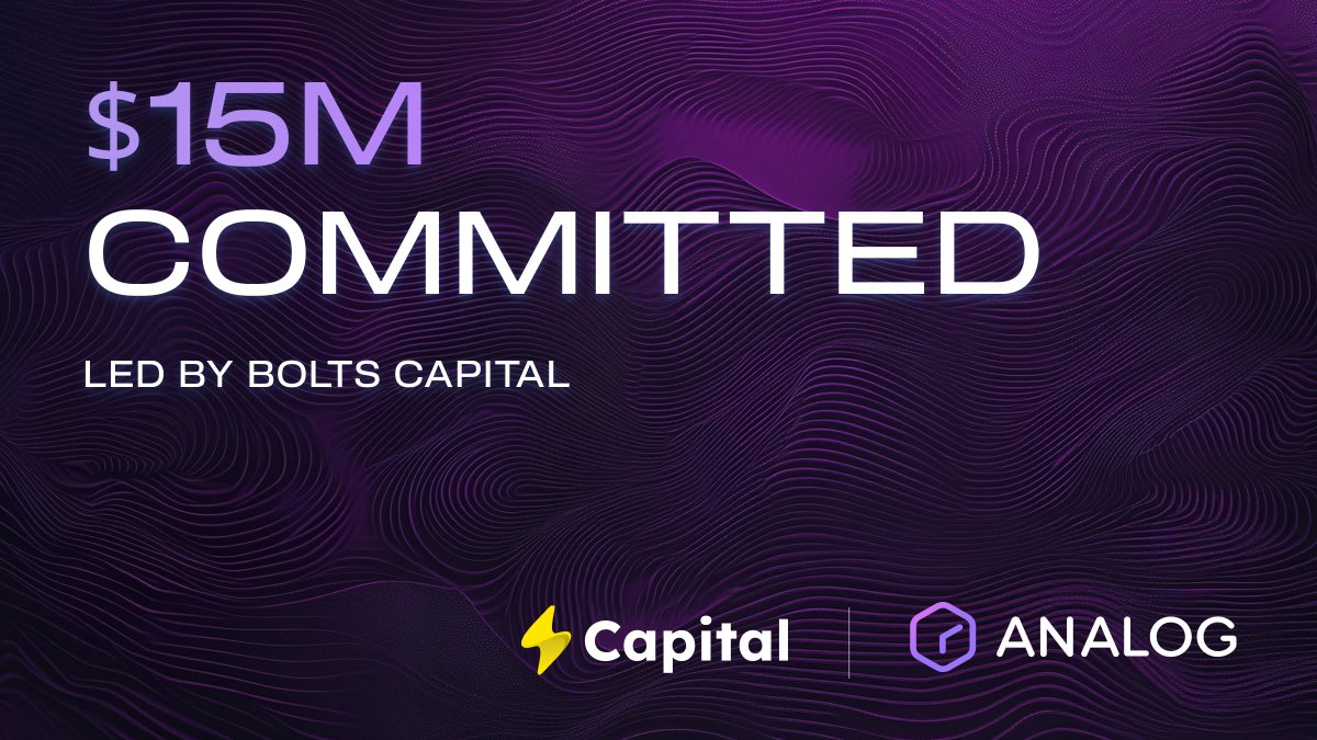 Analog 🕓⛓️ (@oneanalog) on Twitter photo Excited to announce that Analog has secured a $15M strategic commitment from Bolts Capital ⚡️
This brings our total raise to $36M, building on support from <a href="/tribecap/">Tribe Capital</a>, <a href="/OrangeDAOxyz/">Orange DAO 🍊 | founders wanted</a>, <a href="/NEARProtocol/">NEAR Protocol</a>, @samara_AG_ and more.
This commitment will accelerate the rollout of key Excited to announce that Analog has secured a $15M strategic commitment from Bolts Capital ⚡️
This brings our total raise to $36M, building on support from <a href="/tribecap/">Tribe Capital</a>, <a href="/OrangeDAOxyz/">Orange DAO 🍊 | founders wanted</a>, <a href="/NEARProtocol/">NEAR Protocol</a>, @samara_AG_ and more.
This commitment will accelerate the rollout of key