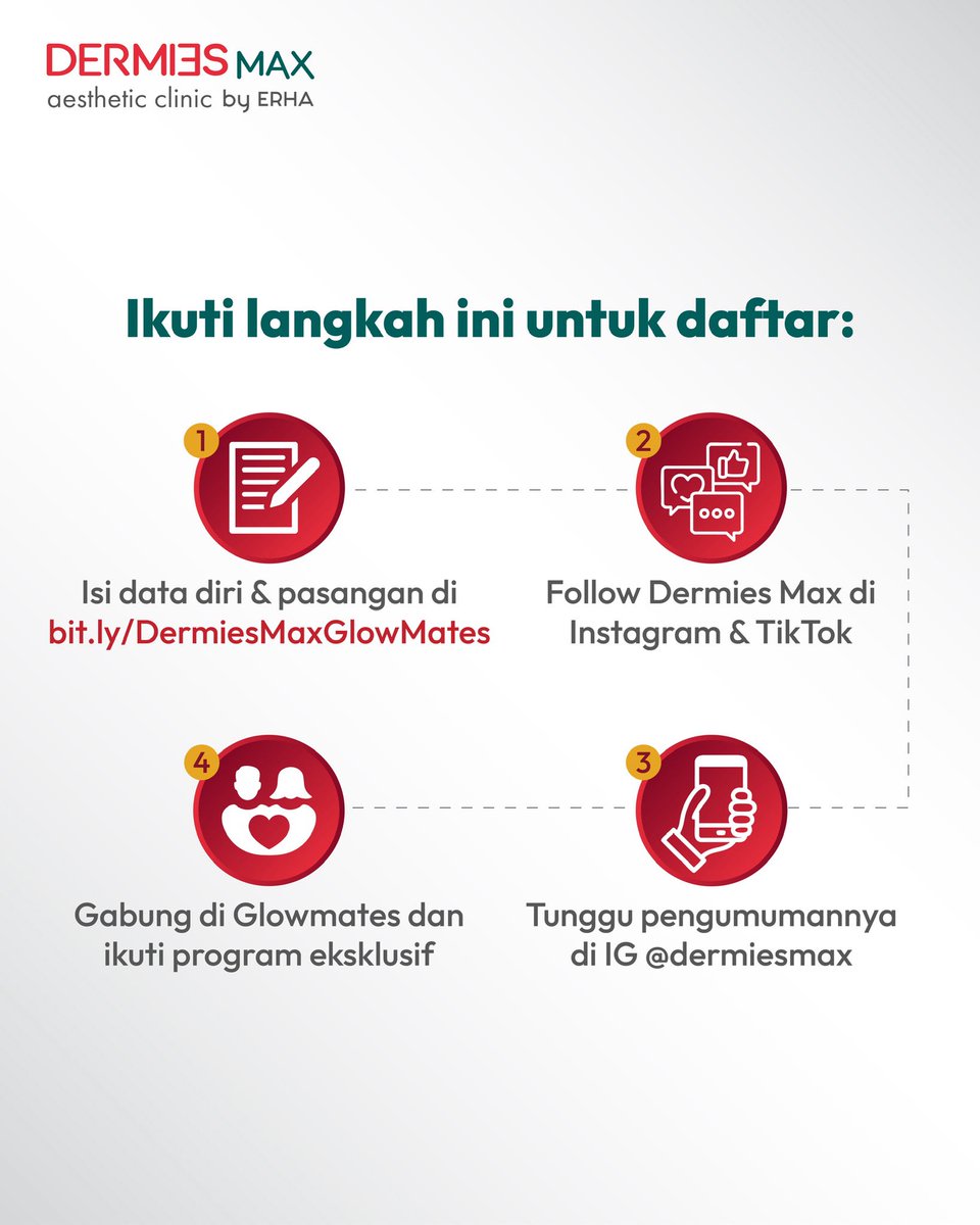 DermiesMax's tweet photo. Calling all couples!📢

Dermies Max by ERHA mempersembahkan komunitas eksklusif "Glow Mates" untuk 10 COUPLE BERUNTUNG!😍 Raih kesempatan untuk
mendapatkan pengalaman glowing dan growing eksklusif bersama pasanganmu
Mau tahu caranya? Langsung cek slide berikutnya yah! https://t.co/5VRAX3BkjP