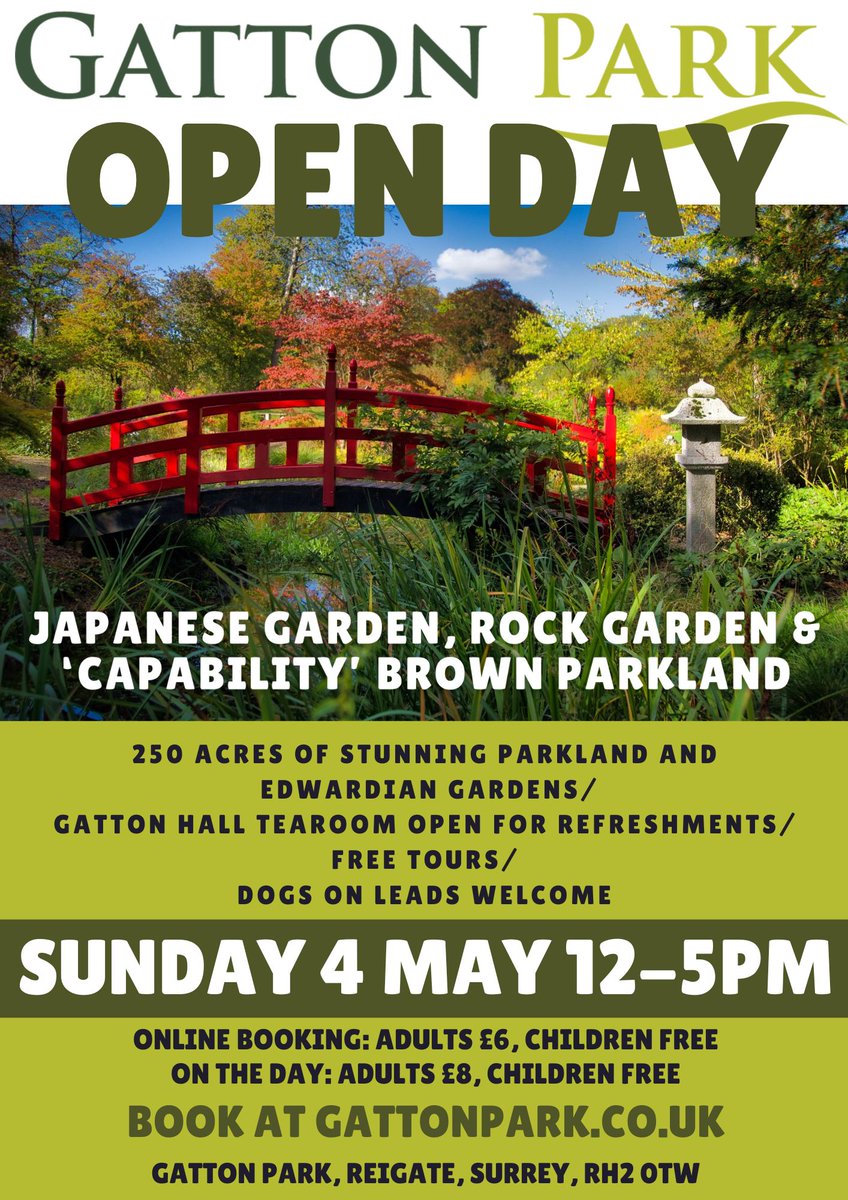 May is a beautiful time to visit #gattonpark, with the Japanese garden looking particularly lovely. Our next open day is Sunday 4 May, 12-5pm. Free tours, Gatton Hall Tea Room open for refreshments. Dogs on leads welcome. Tickets at gattonpark.co.uk