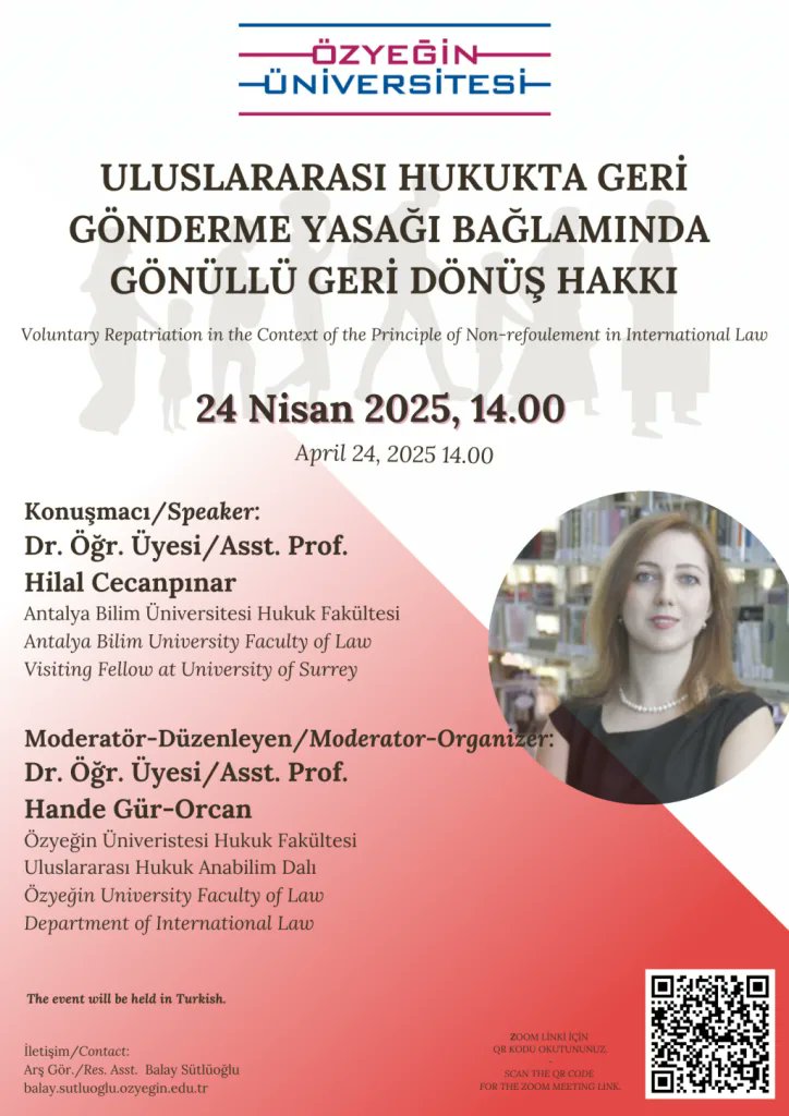 turkiye_hukuk's tweet photo. 🗓️ 24 Nisan #Perşembe 🕝 14.00
✅ Düzenleyen: Özyeğin Üniversitesi Hukuk Fakültesi
💬 Hilal Cecanpınar, @_handegur
▶️ Zoom Yayını: https://t.co/kis5PeAkUu
📨 E-Bülten: https://t.co/dX7cdEtcHx
📢 Yaklaşan hukuk etkinlikleri: https://t.co/fIMXYAS4on https://t.co/UCJyAa5DTM