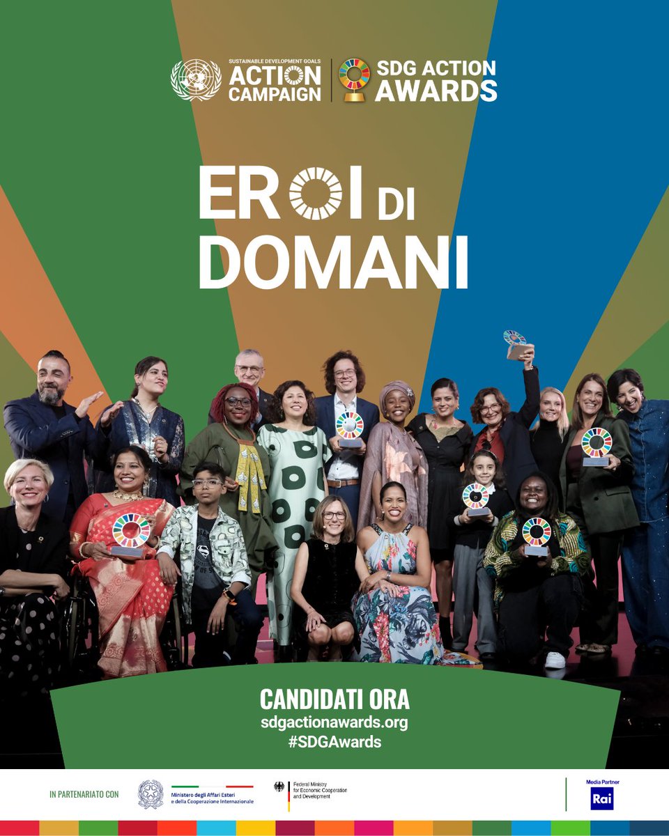 La <a href="/SDGaction/">UN SDG Action Campaign</a> delle UN ha lanciato l'invito a candidarsi per gli Heroes of Tomorrow: 2025 UN #SDGAwards! #Resilienza, #Creatività e #Changemaker saranno i premi per iniziative e persone impegnatesi per un mondo più giusto, sostenibile, pacifico. 👉 bit.ly/ApplySDGAwards