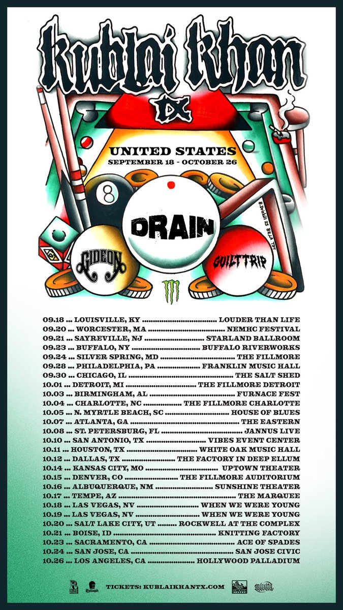 drain831's tweet image. FULL US WITH @KublaiKhanTX @GideonAL @GuiltTripMCR THIS FALL! Maybe some new music by then whaaattttt!? 🌀😈