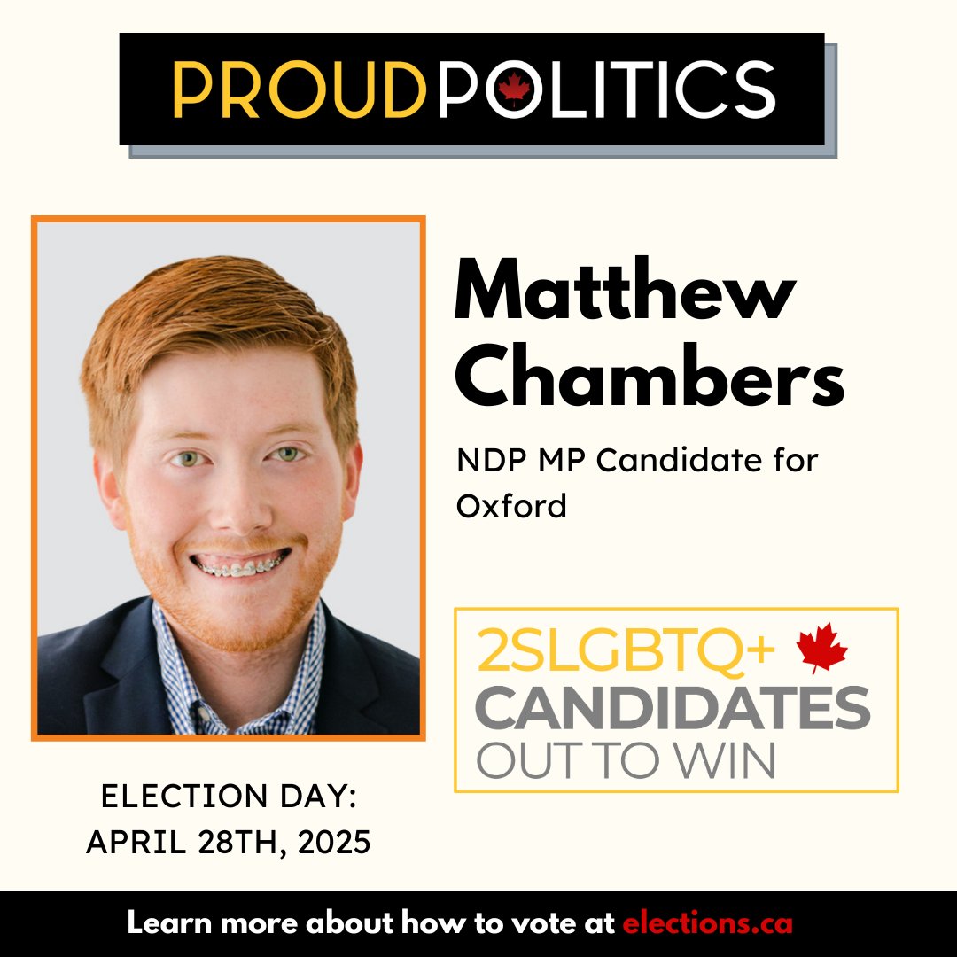 A life long Oxford resident, Matthew has a history of volunteering and advocacy in his community. Learn more about Matthew and how to support him by visiting matthewchambers.ndp.ca