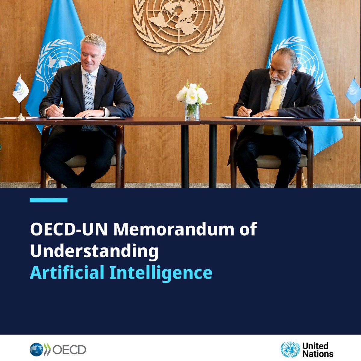 MathiasCormann's tweet image. Pleased to sign a new MoU with #UN Under-SG Amandeep Gill, to enhance #OECD / #UN co-operation on #AI.
The @OECD and the @UN are advancing principled and evidence-based approaches for countries to harness the economic and societal benefits of artificial intelligence.
#OECDAI