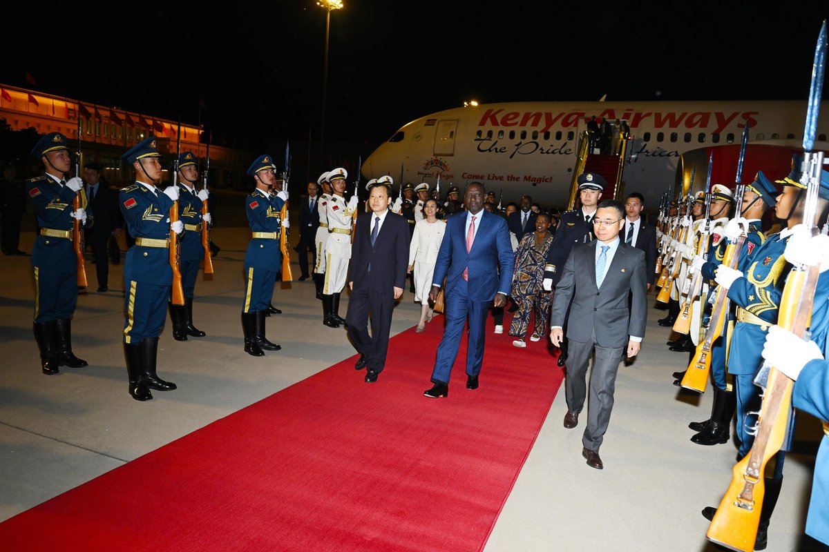 WilliamsRuto's tweet photo. Arrived in Beijing, China, for the four-day State Visit at the invitation of His Excellency President Xi Jinping. 

We seek to deepen and broaden the historical, economic and cultural ties that have defined the cordial relations between Kenya and China over the years. https://t.co/xRf7rELLzA