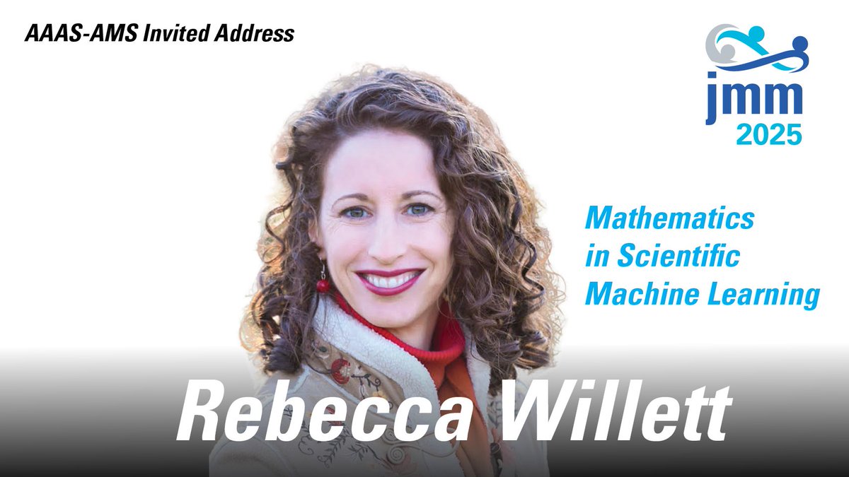 Joint Mathematics Meetings (@jointmath) on Twitter photo Today’s video: Rebecca Willett <a href="/UChicago/">The University of Chicago</a> gives the AAAS-AMS Invited Lecture at the 2025 Joint Mathematics Meetings. This lecture is on "Mathematics in Scientific Machine Learning."
Watch now: buff.ly/MOe9Mj1
#JMM2025 <a href="/amermathsoc/">American Mathematical Society</a> <a href="/aaas/">AAAS</a> Today’s video: Rebecca Willett <a href="/UChicago/">The University of Chicago</a> gives the AAAS-AMS Invited Lecture at the 2025 Joint Mathematics Meetings. This lecture is on "Mathematics in Scientific Machine Learning."
Watch now: buff.ly/MOe9Mj1
#JMM2025 <a href="/amermathsoc/">American Mathematical Society</a> <a href="/aaas/">AAAS</a>