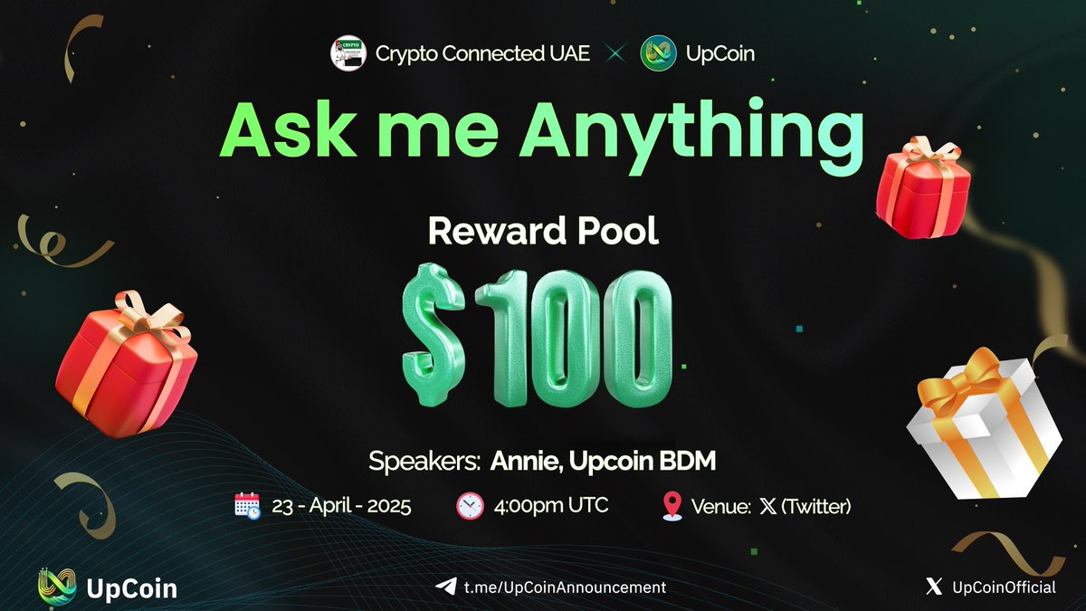 Crypto Connected UAE (Spaces+AMA) (@cconnecteduae) on Twitter photo We're thrilled to invite our special guests Annie upcoin BDM is upcoming TG AMA with <a href="/UpcoinOfficial/">UpCoin Community</a>
Date: wednesday 23 April 2025
Time: 4:00PM UTC TIME
Venue: t.me/Crypto_Connect…
PS:Come along with your questions,a 100$ community reward awaits 🤑 We're thrilled to invite our special guests Annie upcoin BDM is upcoming TG AMA with <a href="/UpcoinOfficial/">UpCoin Community</a>
Date: wednesday 23 April 2025
Time: 4:00PM UTC TIME
Venue: t.me/Crypto_Connect…
PS:Come along with your questions,a 100$ community reward awaits 🤑