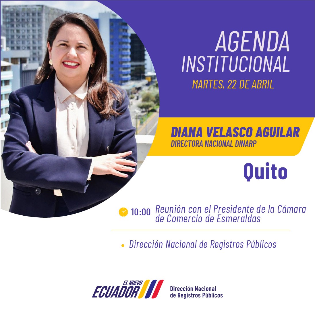 #AgendaQuito | A fin de promover el desarrollo económico y la competitividad de Esmeraldas, mantendremos una reunión con #EdgarAguayo, presidente de la Cámara de Comercio de esa ciudad.

#ElNuevoEcuador 🇪🇨
