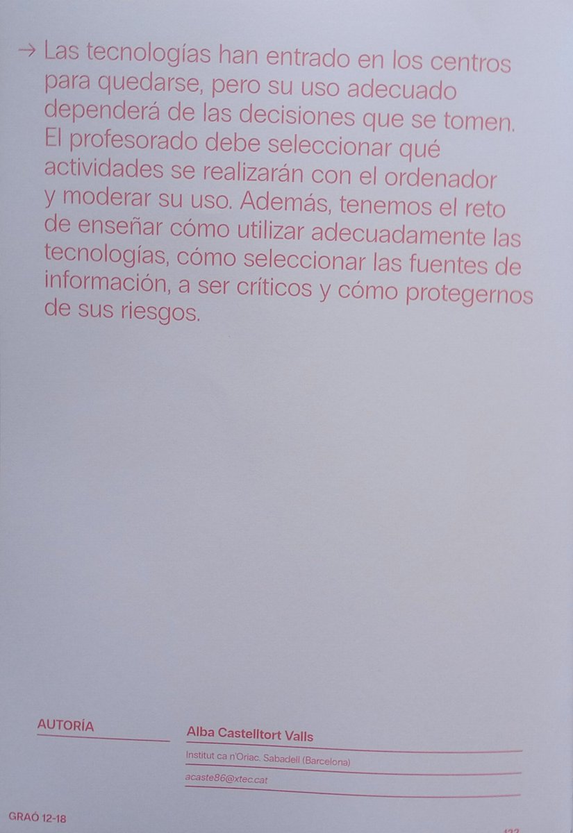 En el nou núm. 4 de la revista #grao1218 hi col•laboro amb un article sobre l'acompanyament en l'ús de les tecnologies des dels centres de secundària. Gràcies <a href="/EditorialGrao/">GRAÓ</a> per confiar en mi!