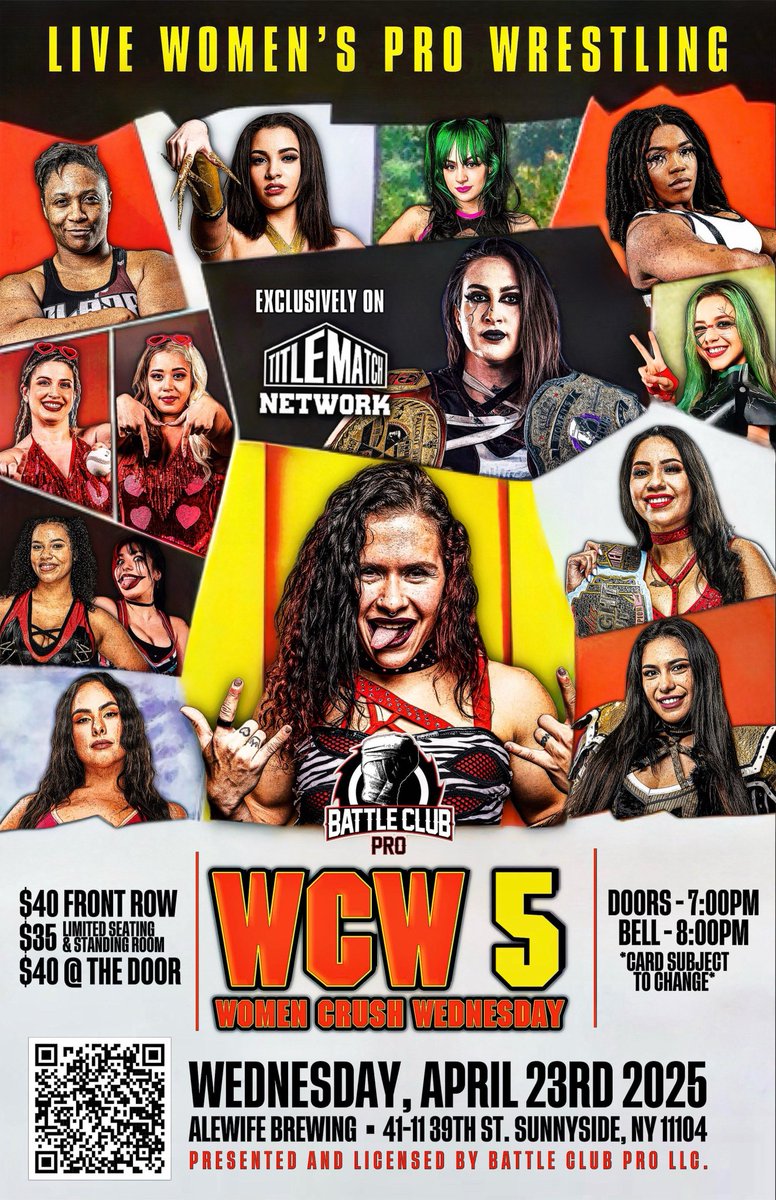 Battle Club Pro (@battleclubpro) on Twitter photo TOMORROW! 7PM
Women Crush Wednesday 5
Hosted by <a href="/Alewife_Brewing/">Alewife Brewing</a>
The Icons of BCP swing for the fences!
All Women's Live Pro Wrestling
Front Row is Sold Out
Limited Seating Left
brownpapertickets.com/event/6589158
Thank You <a href="/BrianFPro/">βπππ πΎπππ₯β πππππ π
. π</a> for this WCW inspired poster TOMORROW! 7PM
Women Crush Wednesday 5
Hosted by <a href="/Alewife_Brewing/">Alewife Brewing</a>
The Icons of BCP swing for the fences!
All Women's Live Pro Wrestling
Front Row is Sold Out
Limited Seating Left
brownpapertickets.com/event/6589158
Thank You <a href="/BrianFPro/">βπππ πΎπππ₯β πππππ π
. π</a> for this WCW inspired poster