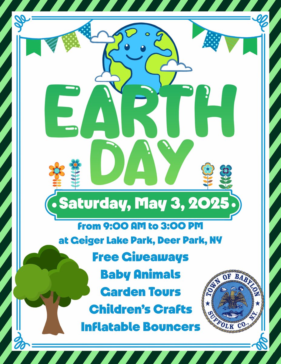 Happy Earth Day Town of Babylon! Don't forget to join us at Geiger Park on Saturday, May 3 for our Town of Babylon Earth Day Celebration!